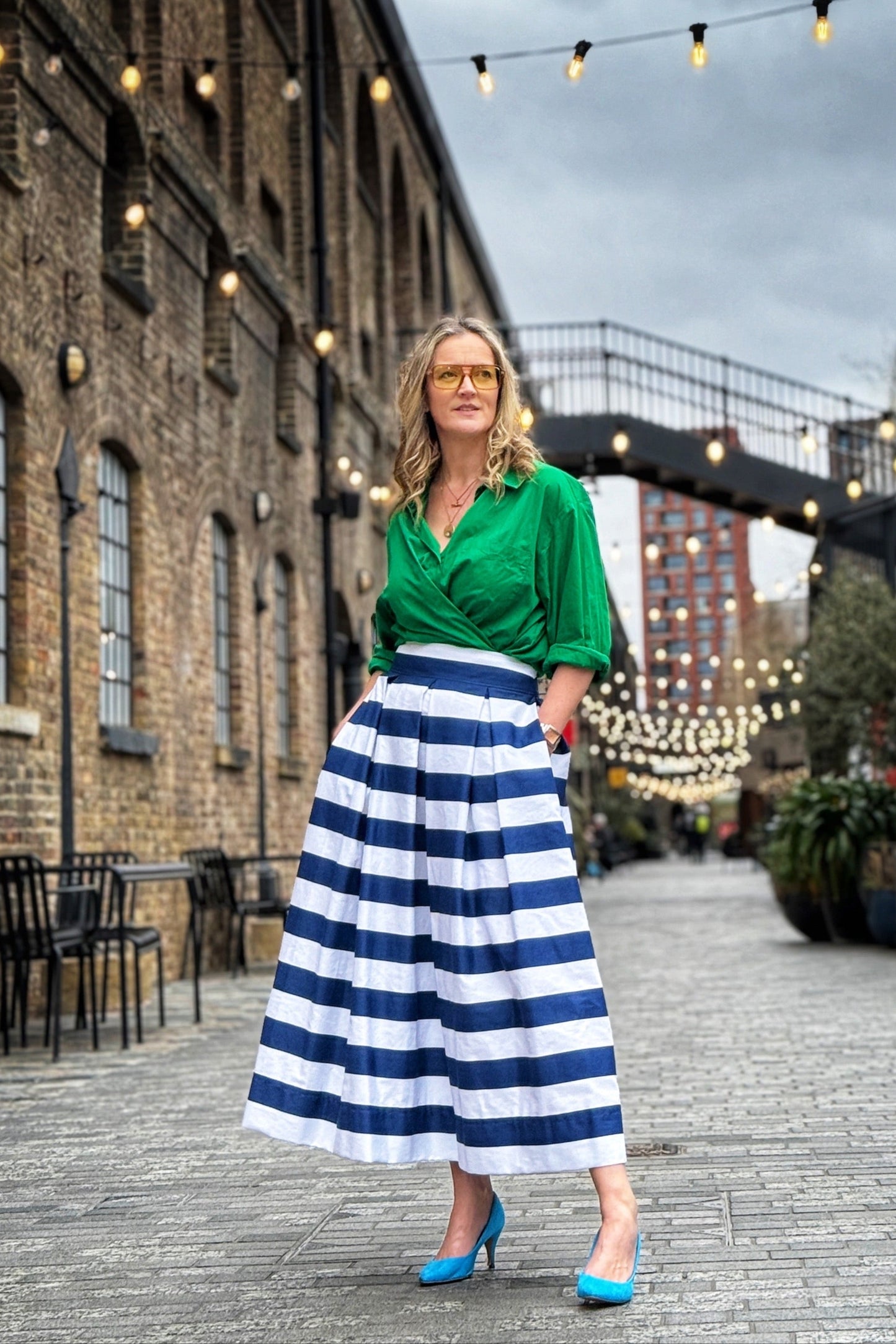 'Diane' full volume skirt in Navy/White stripe