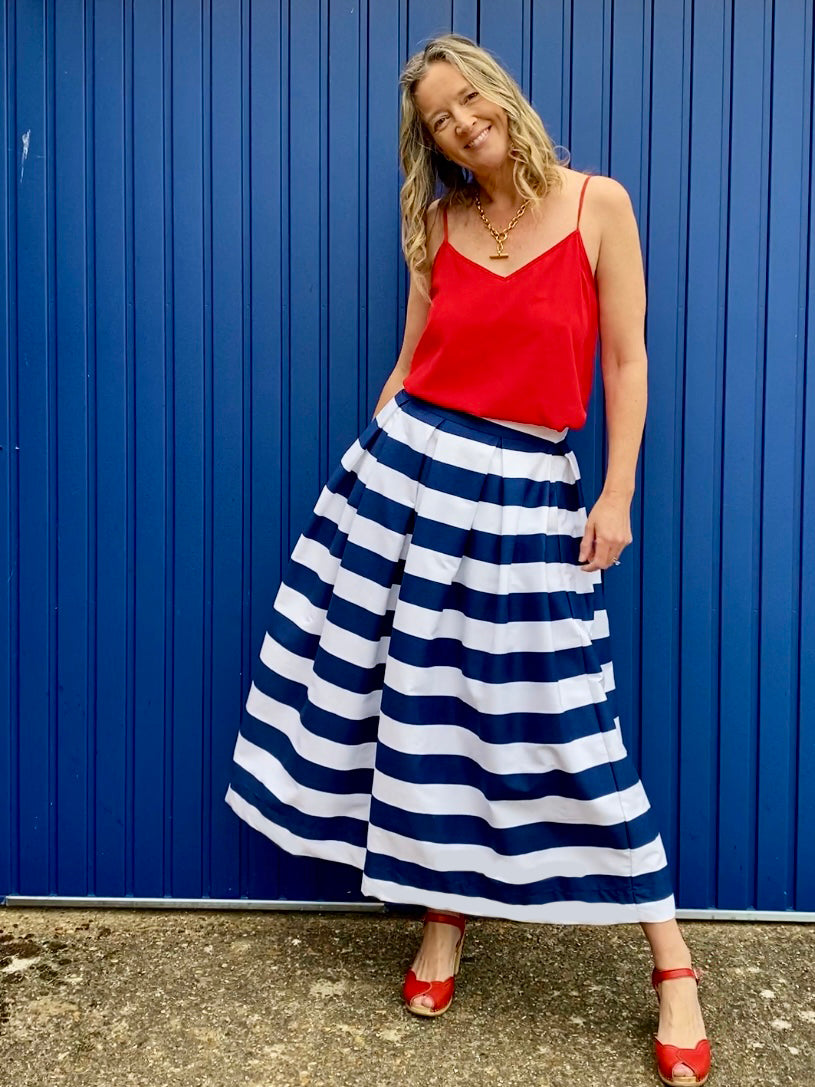 'Diane' full volume skirt in Navy/White stripe