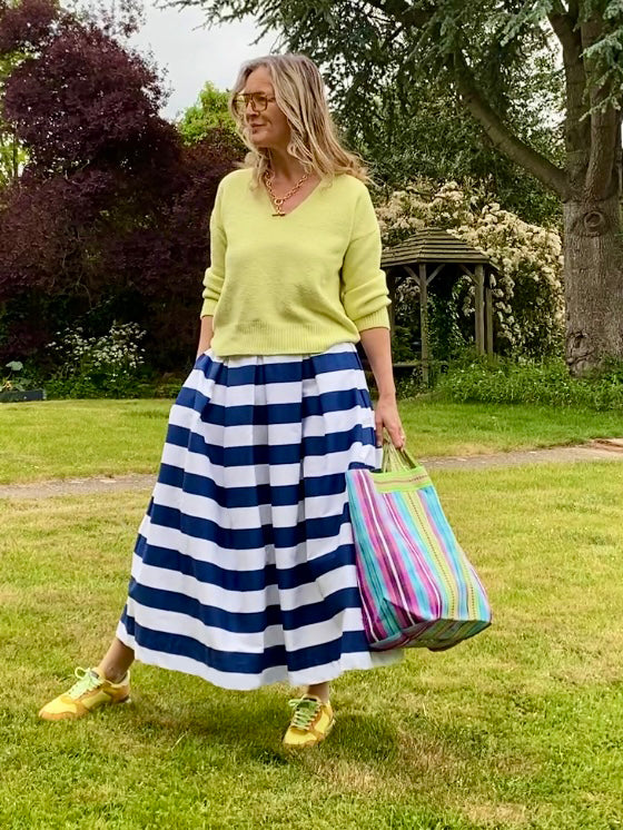 'Diane' full volume skirt in Navy/White stripe