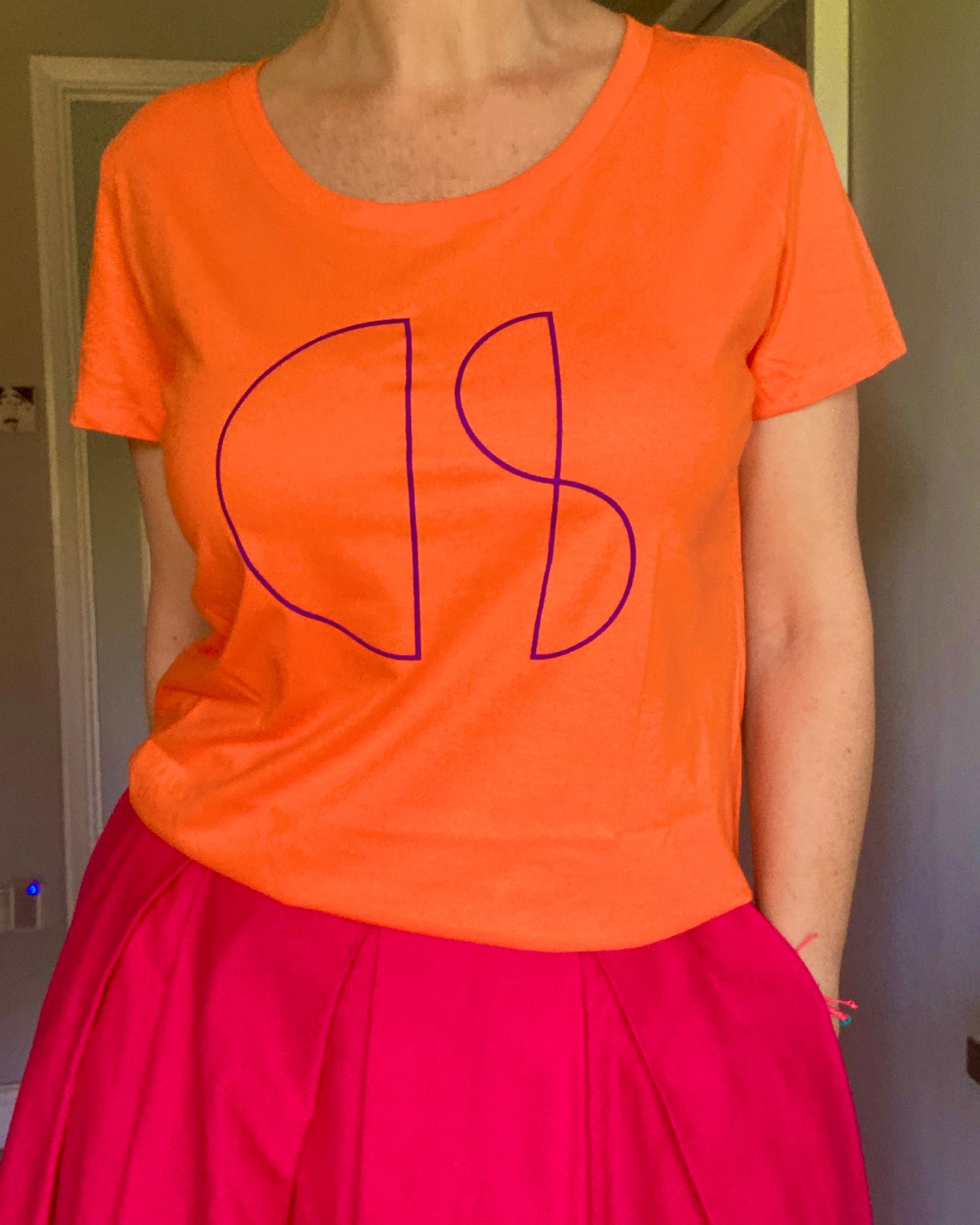 Neon logo tee shirt in bright orange