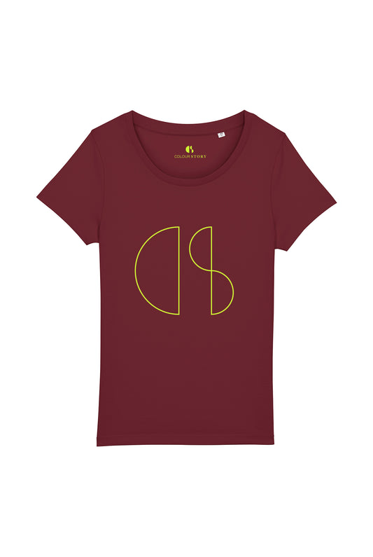 Neon logo tee shirt in burgundy